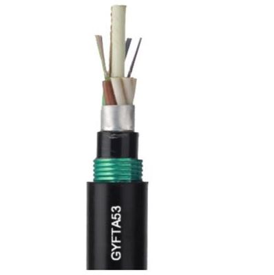 Cable de fribra óptica de acero acorazado enterrado directo GYTA53 de la cinta del metro unimodal al aire libre